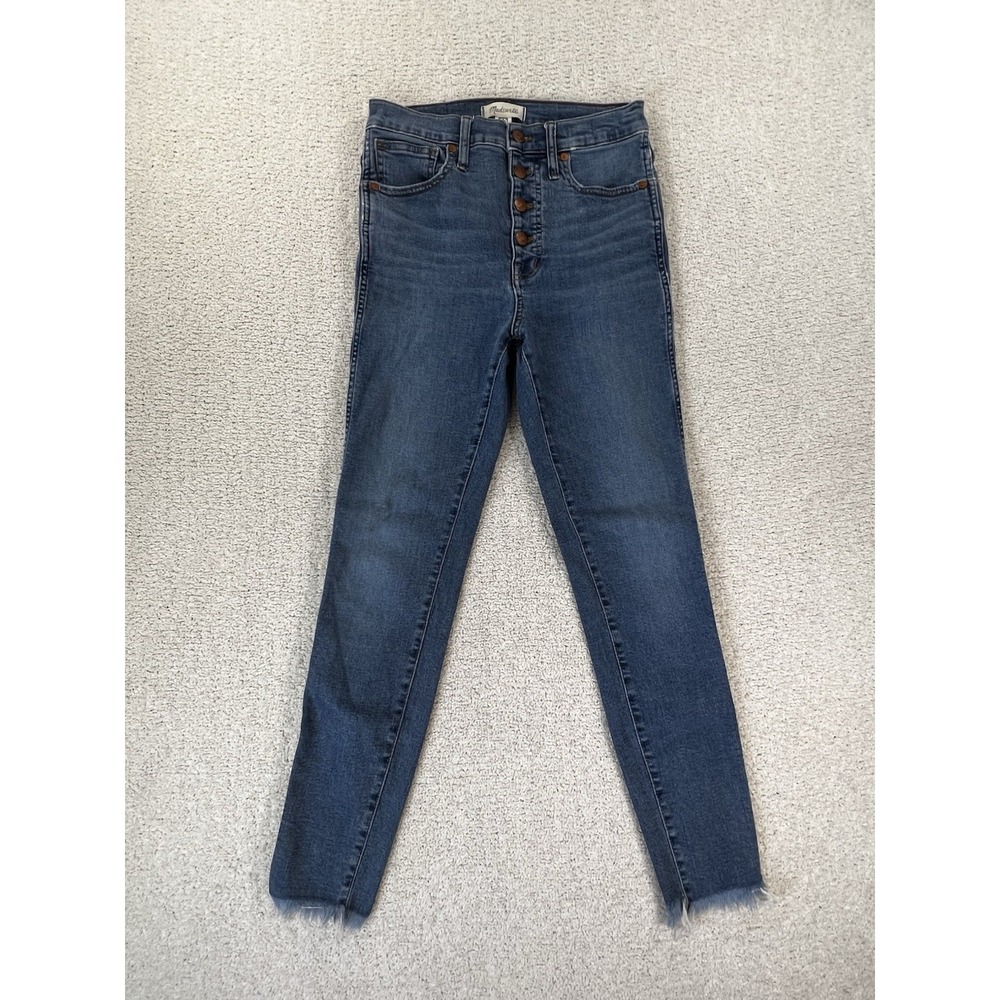 Madewell High Rise Button Fly‎ Raw Hem Jeans Womens 25-26 Medium Wash Denim 0051